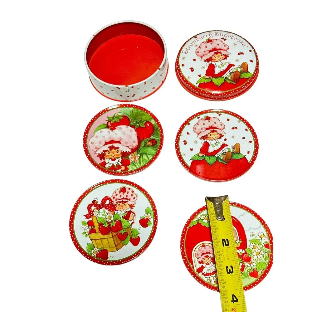 Vintage Strawberry Shortcake 2002 Coaster Set Includes Four In Round Tin Holder